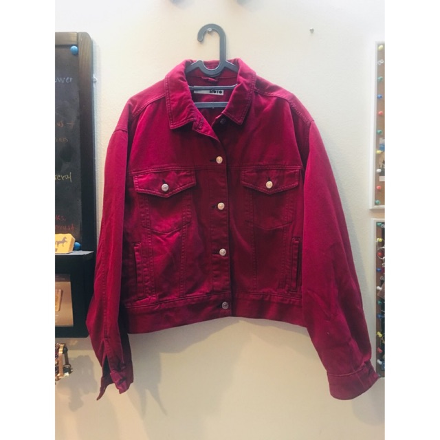 cherry red denim jacket