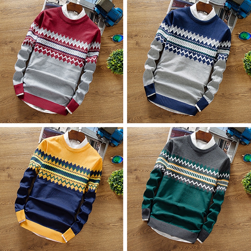 Men Pullover Sweater Casual Men O-Neck Striped Turtleneck Shirt Men's Wool Slim Fit Knitted Pull Sweaters Clothing