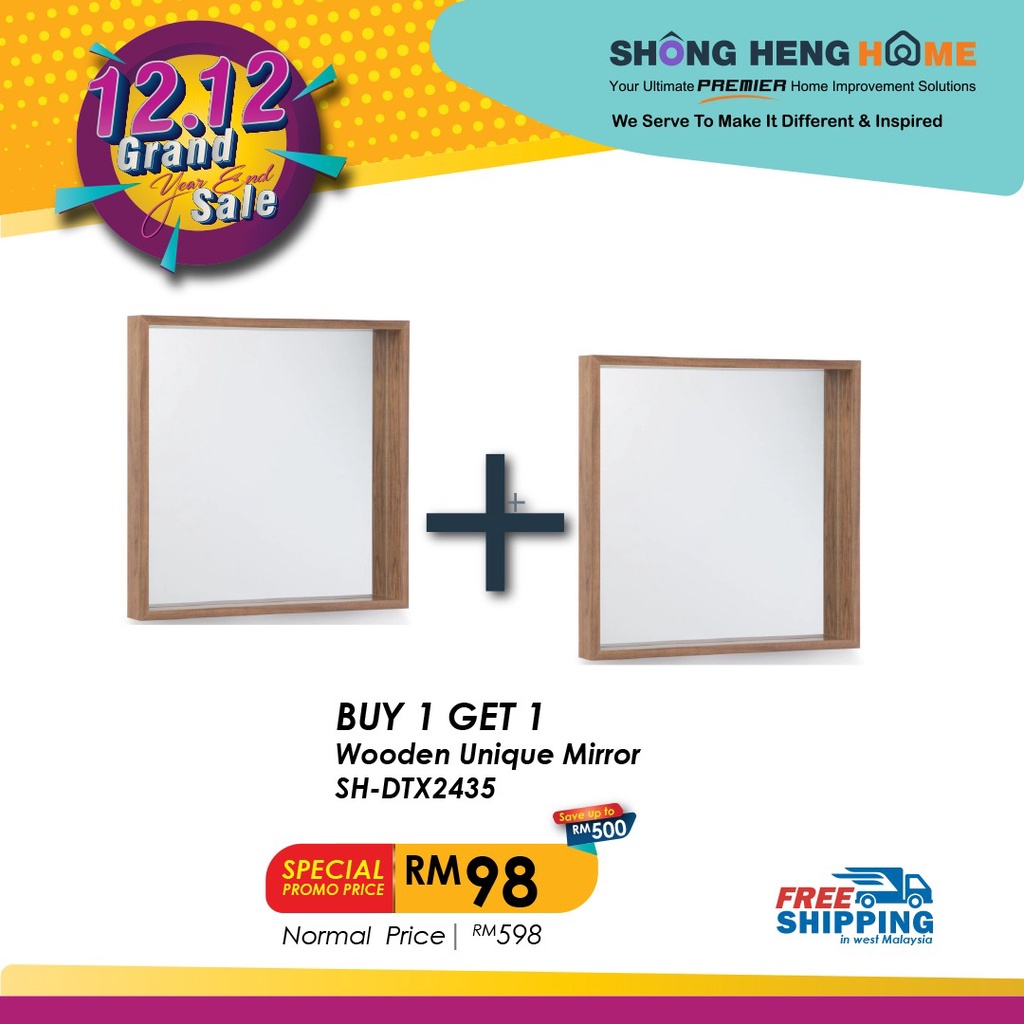 [12.12 SALE] [FREE DELIVERY][BUY 1 GET 2]  SOLID WOOD SQUARE WALL MIRROR DTX2435