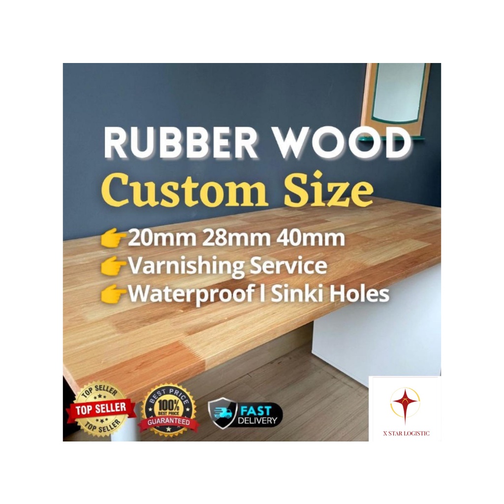 XSTAR Rubber wood Table TOP 20mm Solid Wood Counter Top PC Dining table