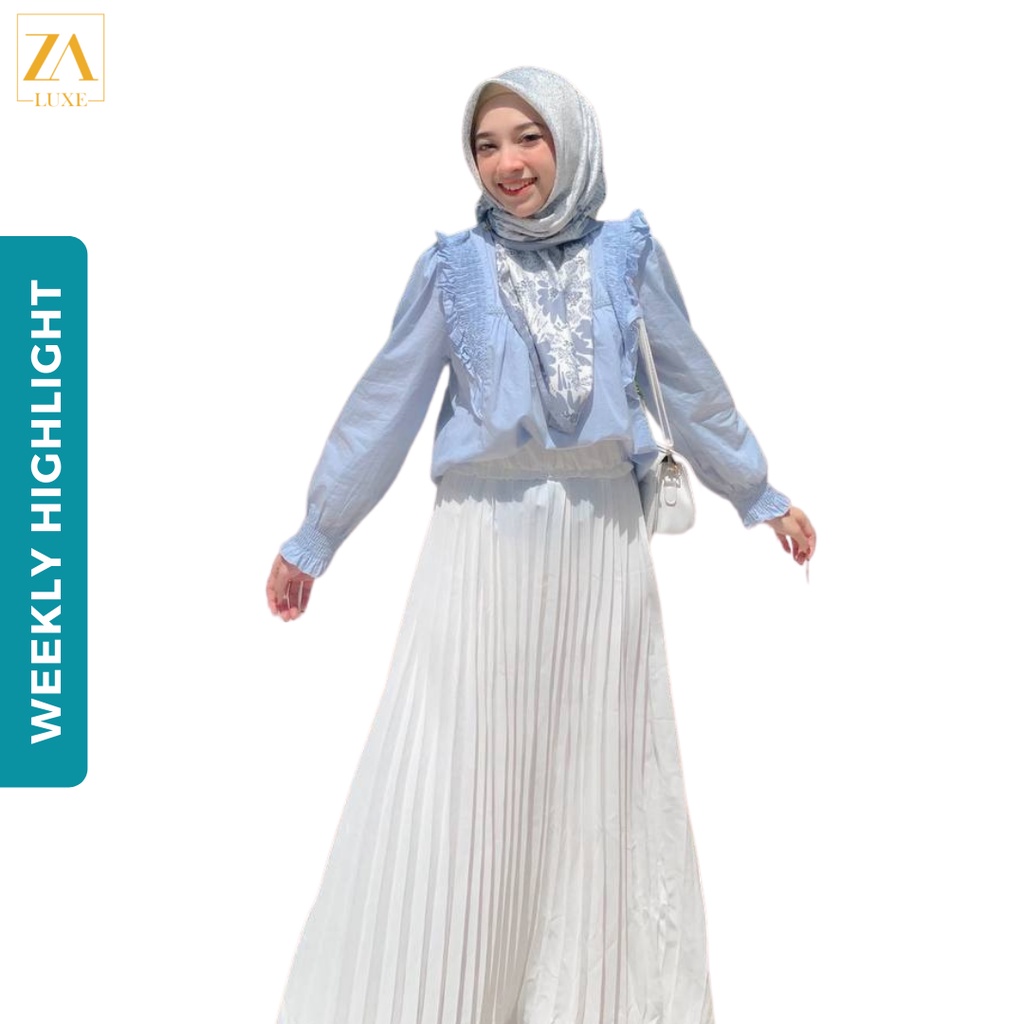 Zoe Arissa Luxe SKIRT PLISKET PALAS PLEATED MUSLIMAH FASHION VIRAL Long Skirt Plain Labuh White Korean Fashion RAYA BARU