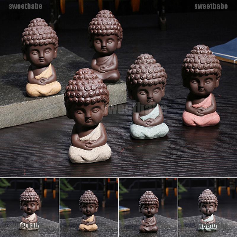1pc Buddha Statues Tathagata Sculptures Ceramic Tea Home Decor Monk Figurine 