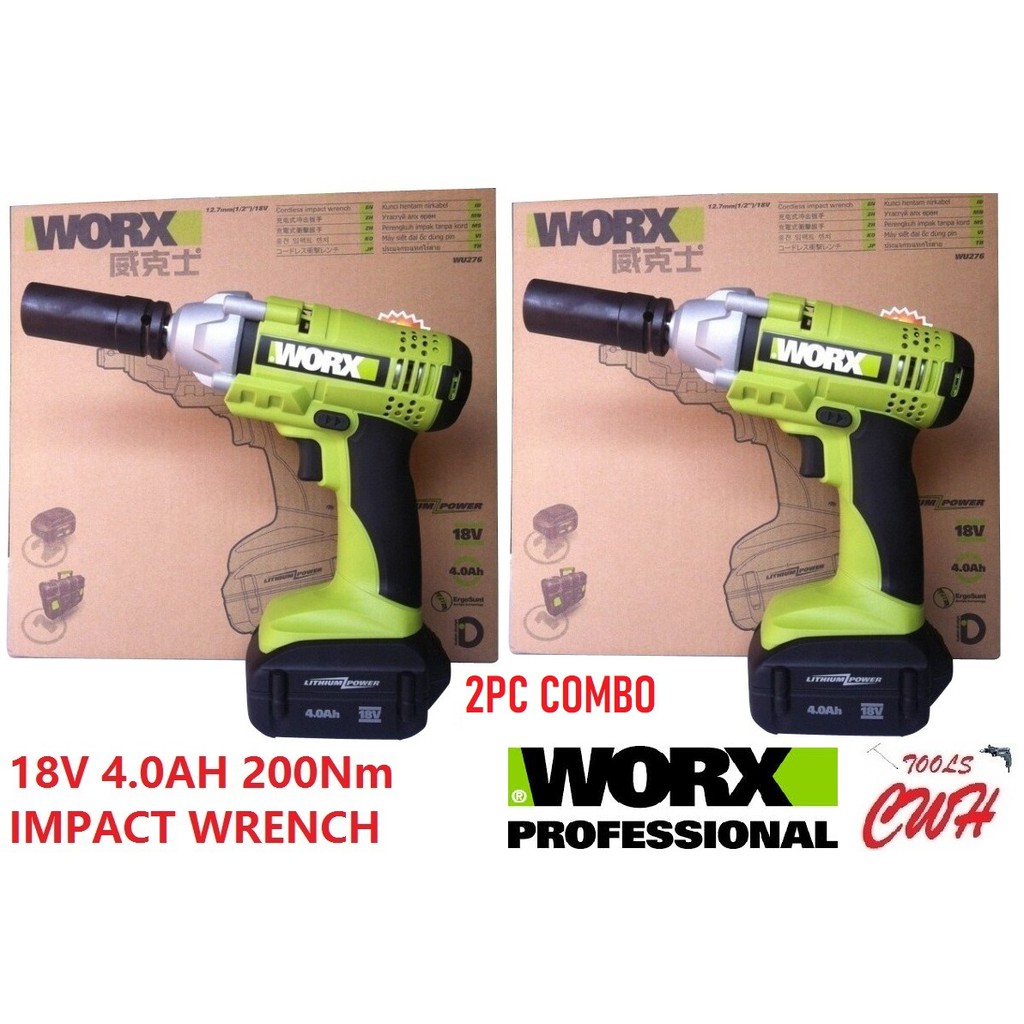 18V 4.0AH 200Nm WORX WU276 CORDLESS BATTERY IMPACT WRENCH SOCKET DRIVER