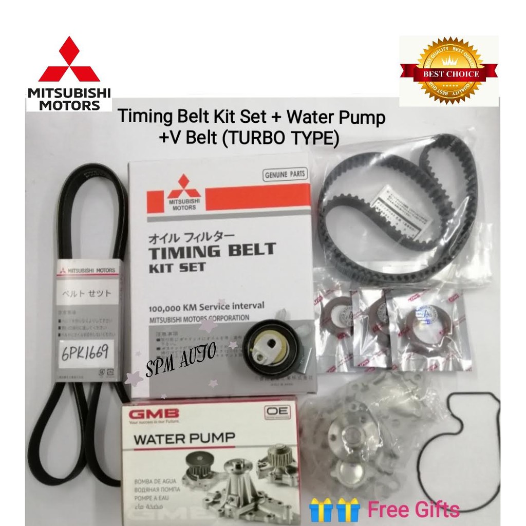 Timing Belt Kit Set 100K Proton Preve (Turbo), Exora BOLD, Suprima S with Water Pump + V-Belt