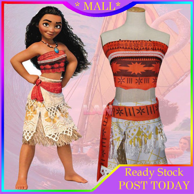 Kids Book Week Fancy Dress Up Moana Princess Cosplay Christmas Costume Top+Skirt