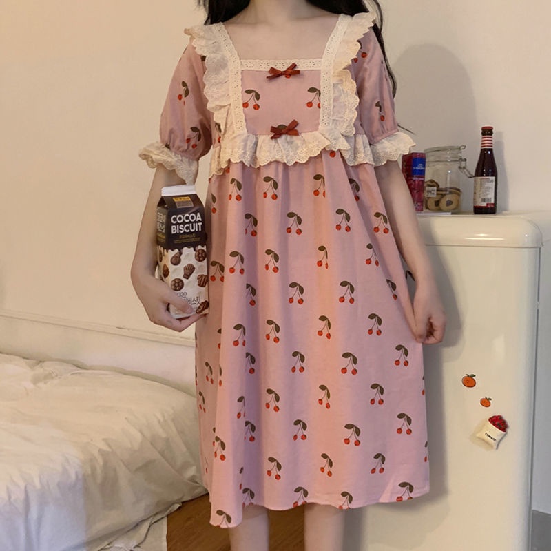 Nightdress Womencute Cherry Sweet Princess Style Pajamas Casual Gi睡裙女可爱樱桃甜美公主风睡衣休闲少女短袖连衣裙家居服nxl7v5hs0w Shopee Malaysia