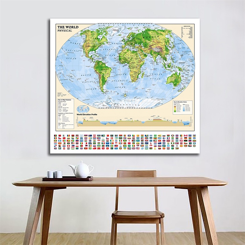 90x90cm Nonwoven Printing World Map With Flag Regular World Map For