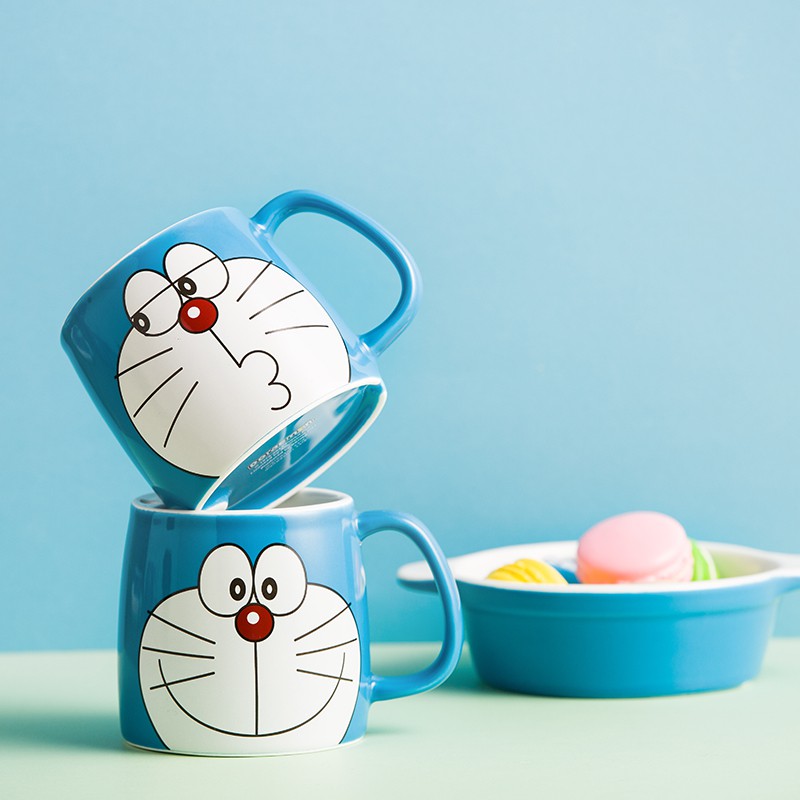 Official licensed doraemon mug cup with cover water blue 