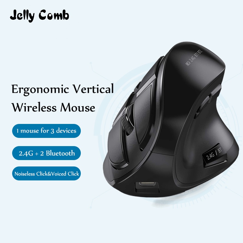 Jelly Comb Bluetooth Vertical Mouse Rechargeable Optical Mice for MultiPurpose 2.4G Wireless