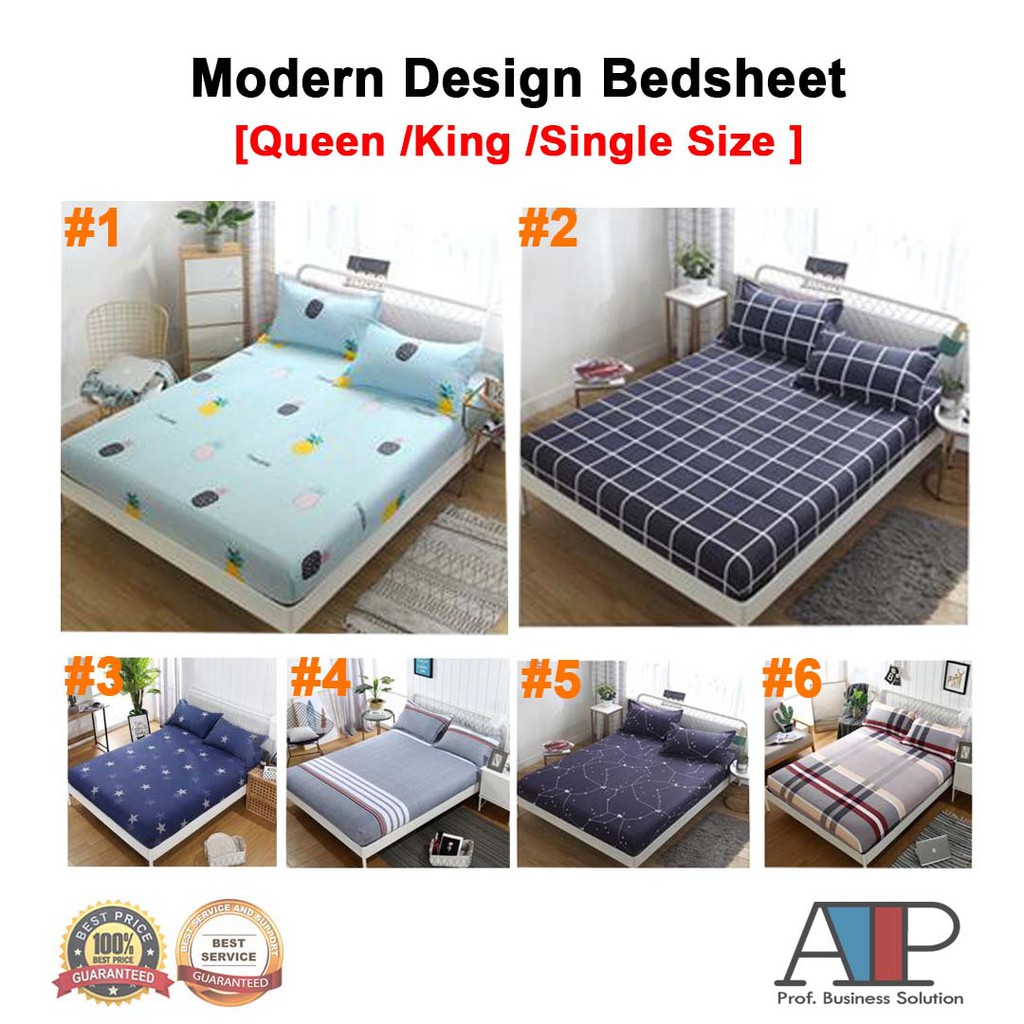 Modern Design Premium Bed Sheet Queen Size King Single Fitted Bedsheet Cover Shopee Malaysia