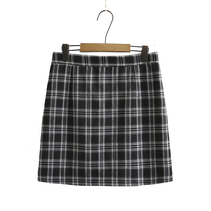 Plus Size XL4XL Elastic Waist Plaid Mini Skirts Casual Solid Black