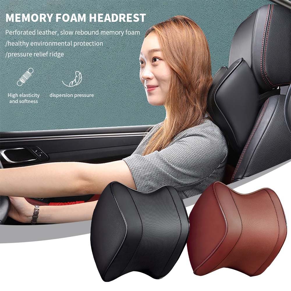 Car Seat Headrest Leather Memory Cotton Neck Pillow Head Neck Rest Support Travel Pillow Comfortable Car Accessories