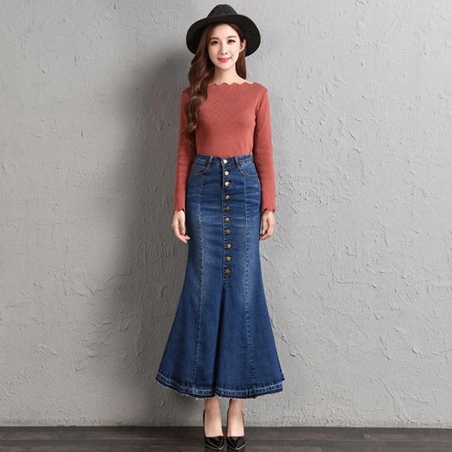 knee length jean skirts 40