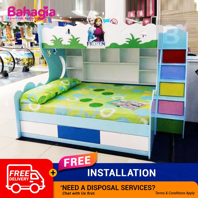 Bahagia Frozen Children Bunk Bed 1 Single Bed And 1 Queen Bed Children Bunk Bed With Ladder Drawer