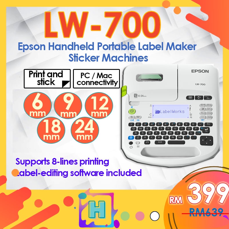 Epson Labelwork LW700 Portable Label Maker Printer Price Tag Barcode
