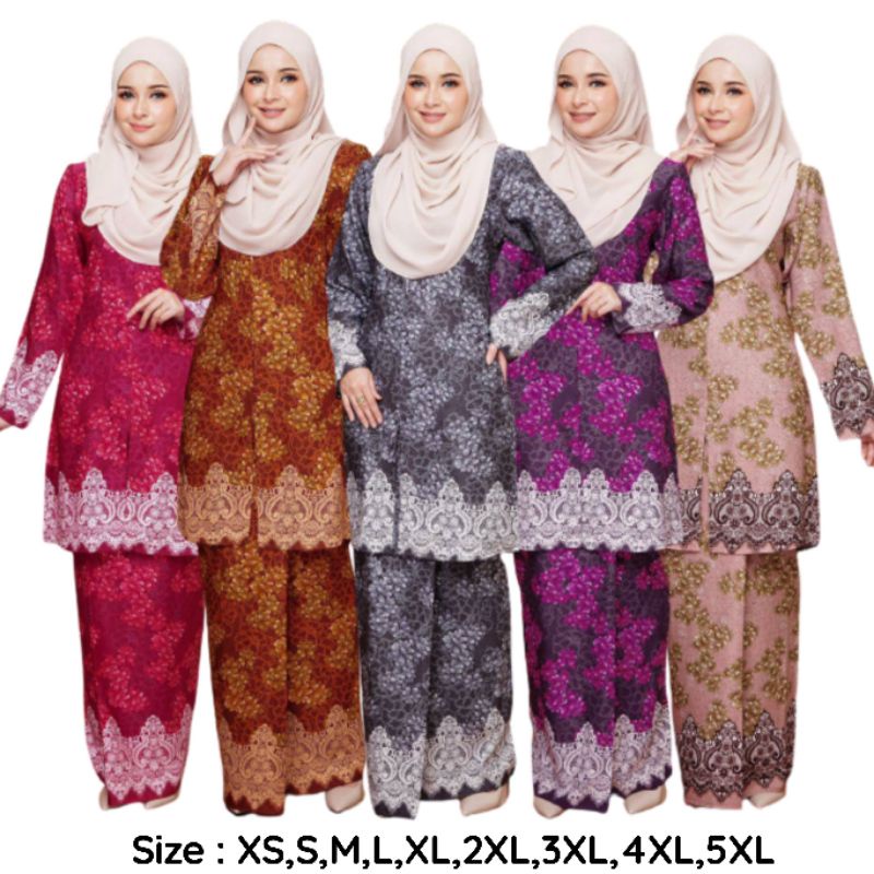 SALES [AV SIZE XS-3XL] DAHLIA KEBAYA KEBARUNG LACE PRINTED BUNGA BLACK PURPLE PINK RED BROWN ORANGE