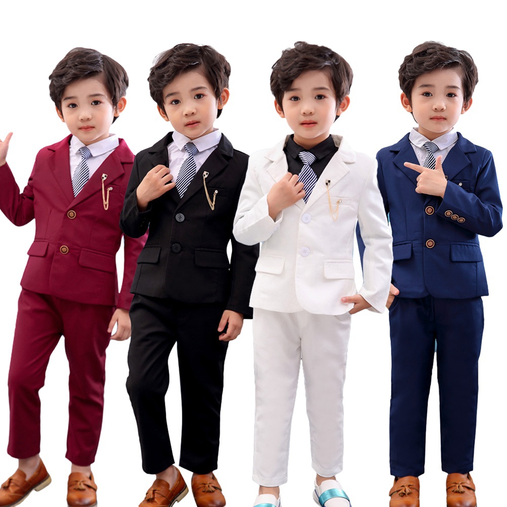 Ready Stock Baby Boy Colorful Formal Attire Suits 2 Piece Slim Fit Dresswear Suit Set Infant Kids Blazer Pants Wedding Birthday Party Outfit Clothes 2-11 Years