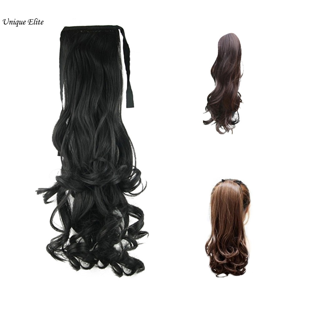 Synthetic False Hair Ponytails Long Wavy Hair Extensions Dark