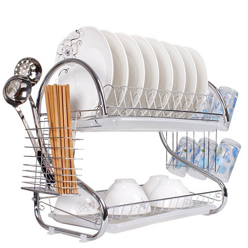 Multifunctional Stainless Steel 2 Tier Chrome Dish Drainer Shopee
