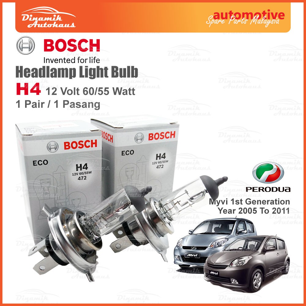 Perodua Myvi 1st Generation Year 2005 To 2011 Car Headlamp Halogen Head Light Bulb Bosch H4