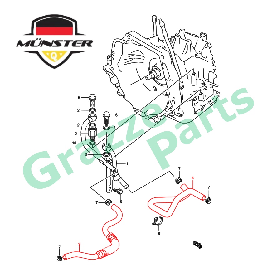 Münster Oil Cooler Hose Pipe Inlet In 22931-62J10 & Outlet Out 22932-62J10 for Suzuki Swift 1.5 RS415