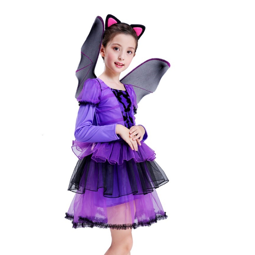Halloween Purple Bat Witch Costume Fairytale Girls Dress Halloween Dress For Children
