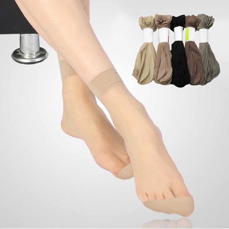 10 Pairs Womens Girls Ankle Short Socks Ultra-thin Elastic Silky Silk Stockings