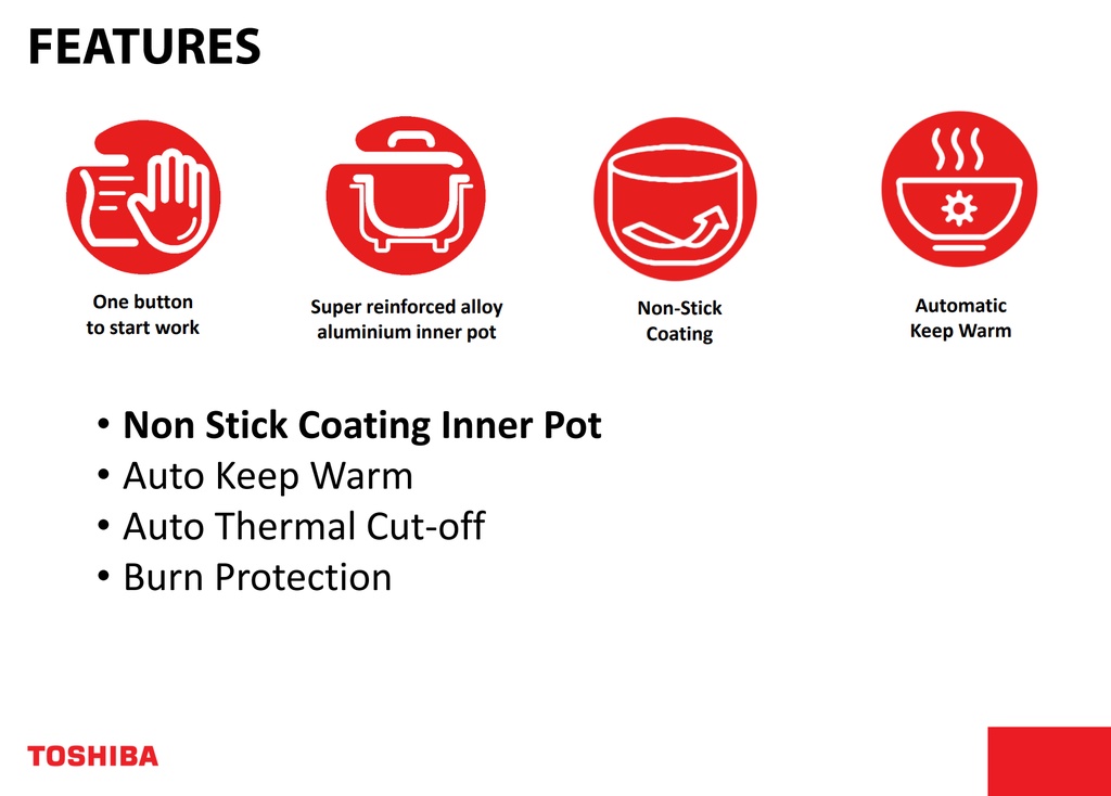 Toshiba Rice Cooker (1.0L) 1.0mm NonStick Inner Pot Rice Cooker RC
