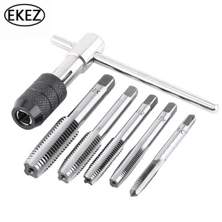 EKEZ 6Pcs T-type Machine Screw Thread Hand Tap T-Shaped Wrench Taps Reamer M3 / M4 / M5 / M6 / M8 Set DIY Tool Threading Tapping Set H42214