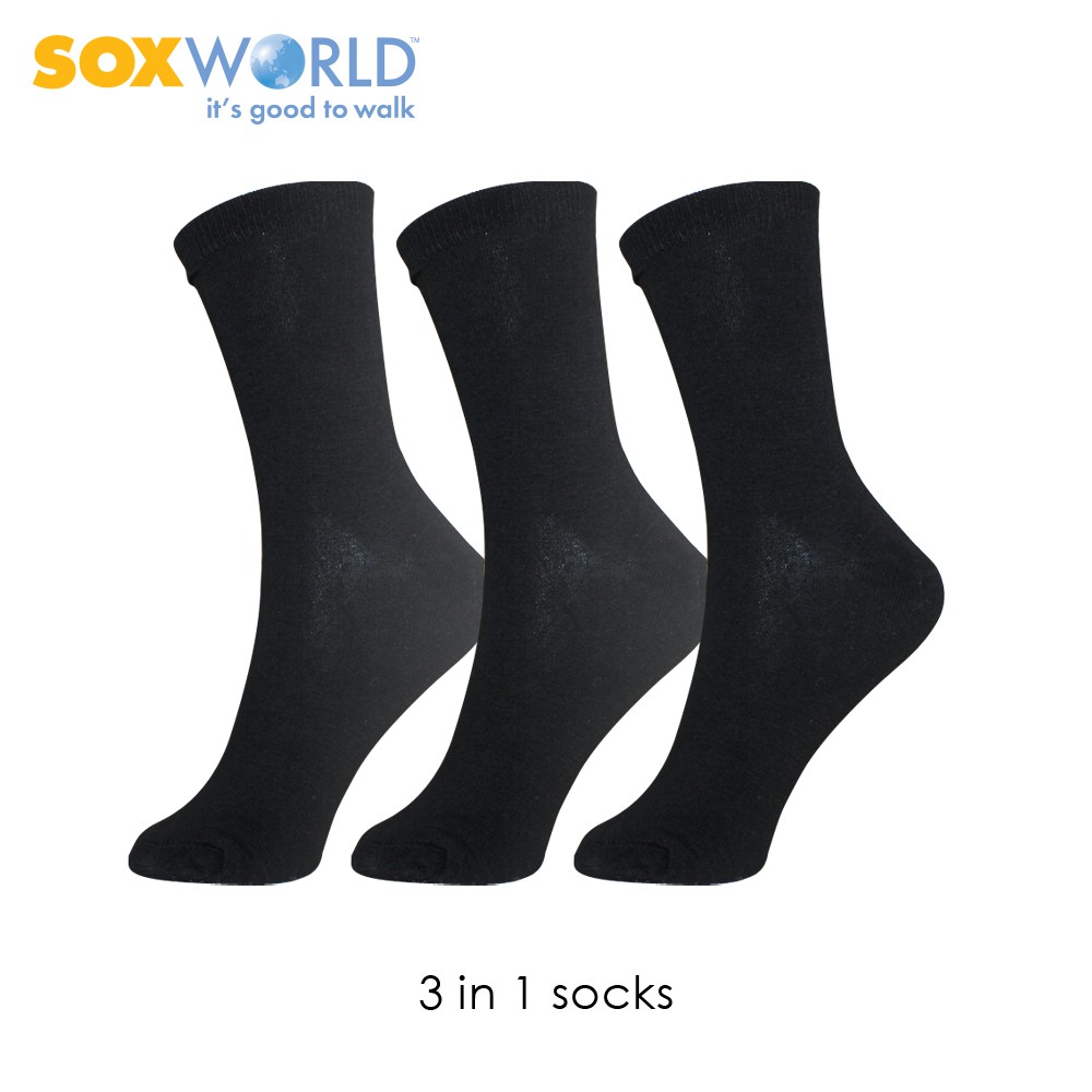 3 Pasang Stoking Muslimah Sox World Ankle Crew Socks Black Socks ...