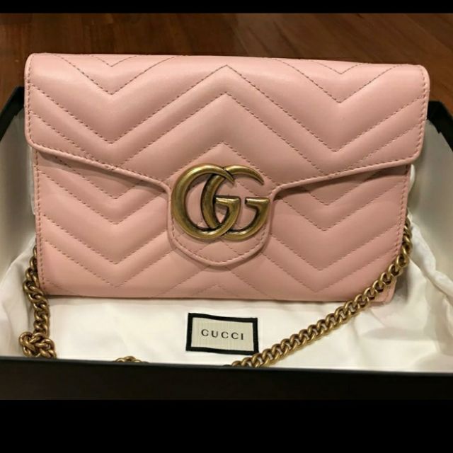 Gucci Marmont Matelasse Wallet on Chain in Pink | Shopee Malaysia