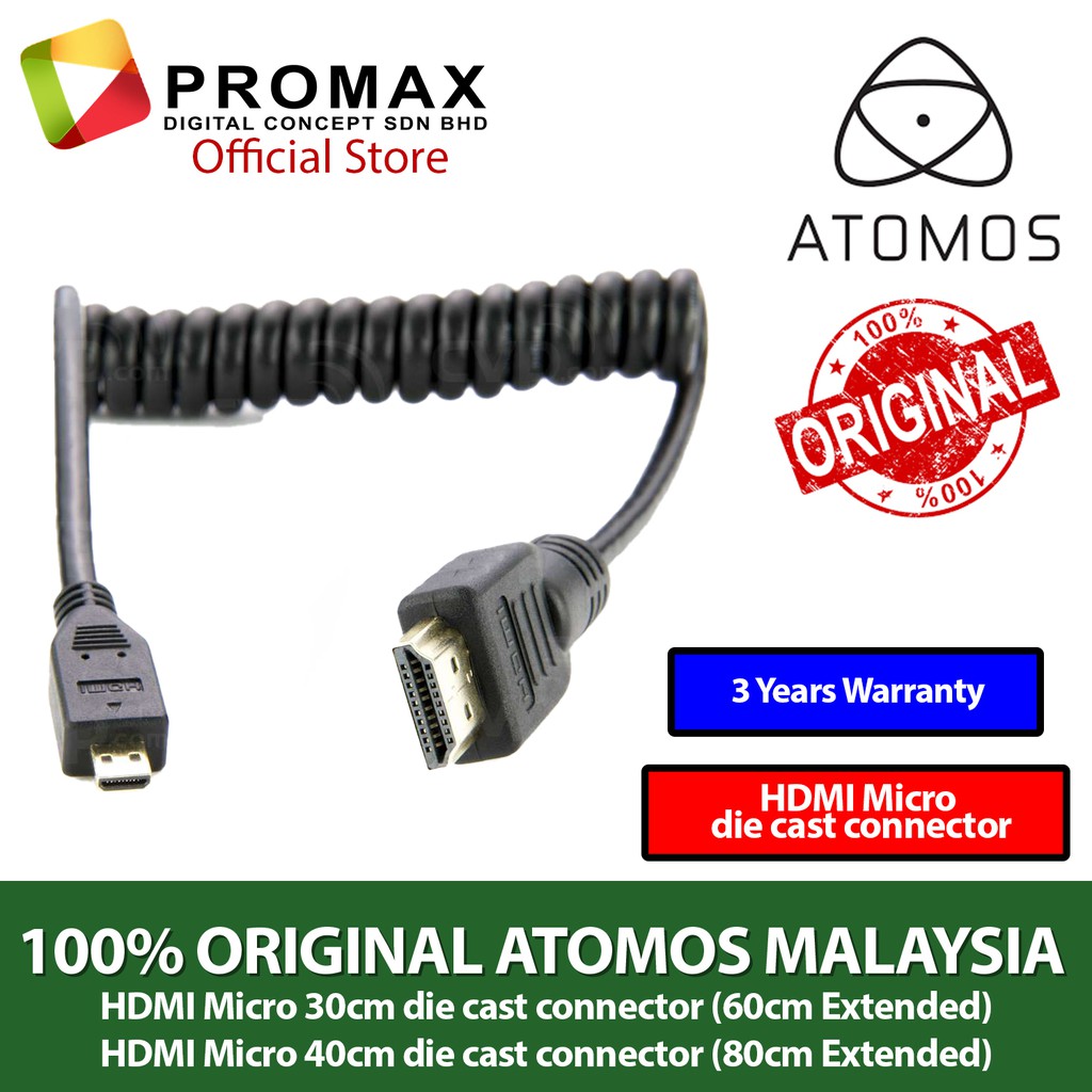 Atomos ATOMCAB013 Coil Right Angled HDMI Cable Micro HDMI to Full HDMI