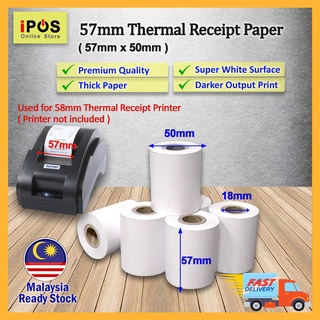 8 ROLLS - 57mm Thermal Receipt Paper Roll / Kertas Cash Register POS (Premium Quality)