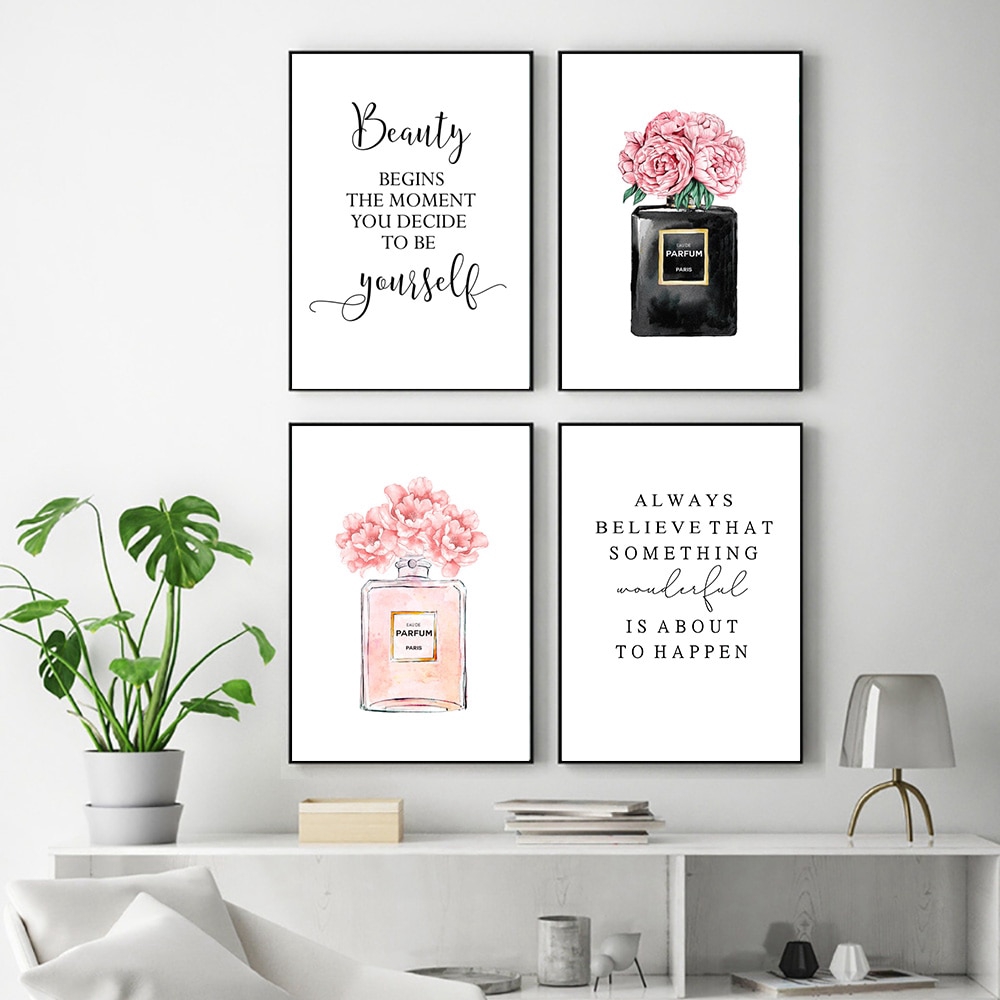 Fashion Wall Art Painting Pink Perfume Poster Makeup Canvas Print Quotes  Posters And Prints Wall Pictures For Living Room Decor