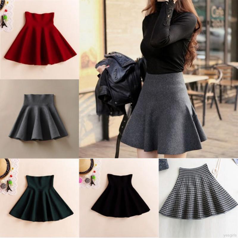  Rok  A Line  Lipit Casual Klasik High Waist Warna Polos 