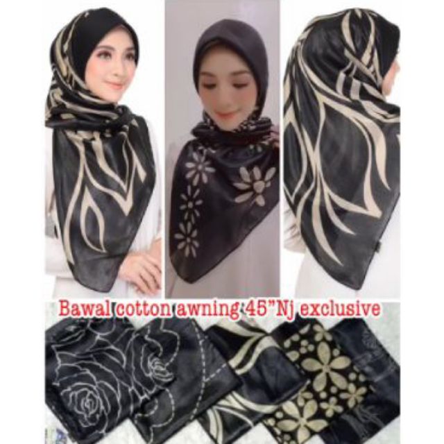 Tudung Bawal Sarung Instant Awning Scuba Black & Gold Shimmering Cotton ...