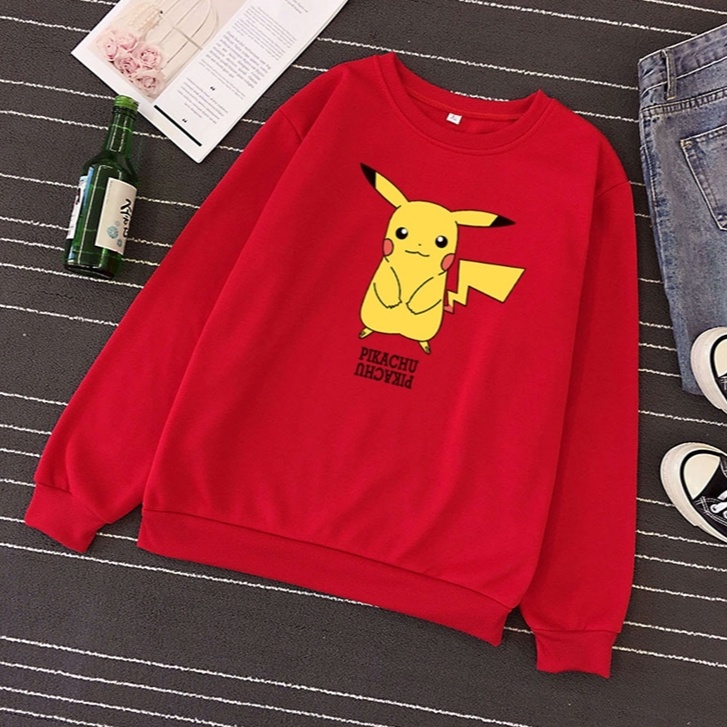 New Promotion Long Sleeve O-Neck Tik Tok Merch Classic Pikachu Print Woman Sweatshirts Soft Hoodie