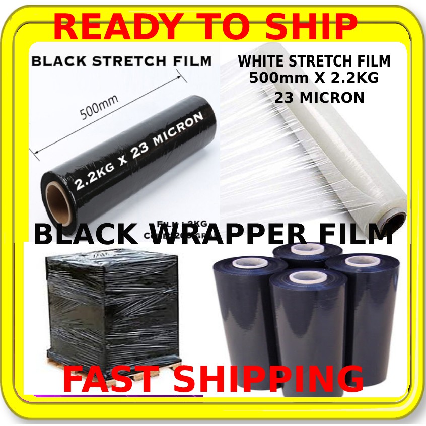 BLACK/CLEAR, 1 ROLL, 23MICRON , 500MM X 2.2KG  BLACK STRETCHABLE PACKAGE/ PARCEL WRAPPER FILMS/ FREE EXTRA LENGTH