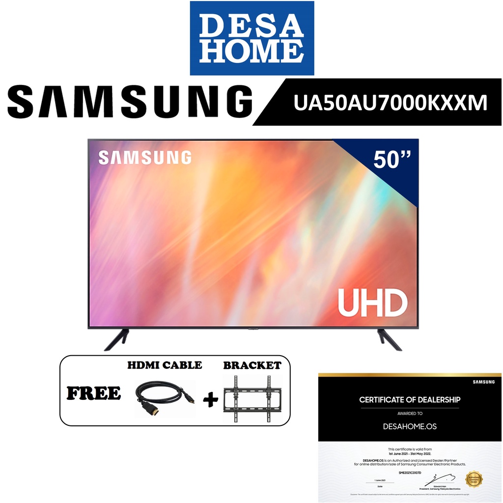 SAMSUNG UA50AU7000KXXM  50" 4K UHD SMART TV ( FREE HDMI CABLE + BRACKET ) UA50AU7000 / 50AU7000KXXM / AU7000