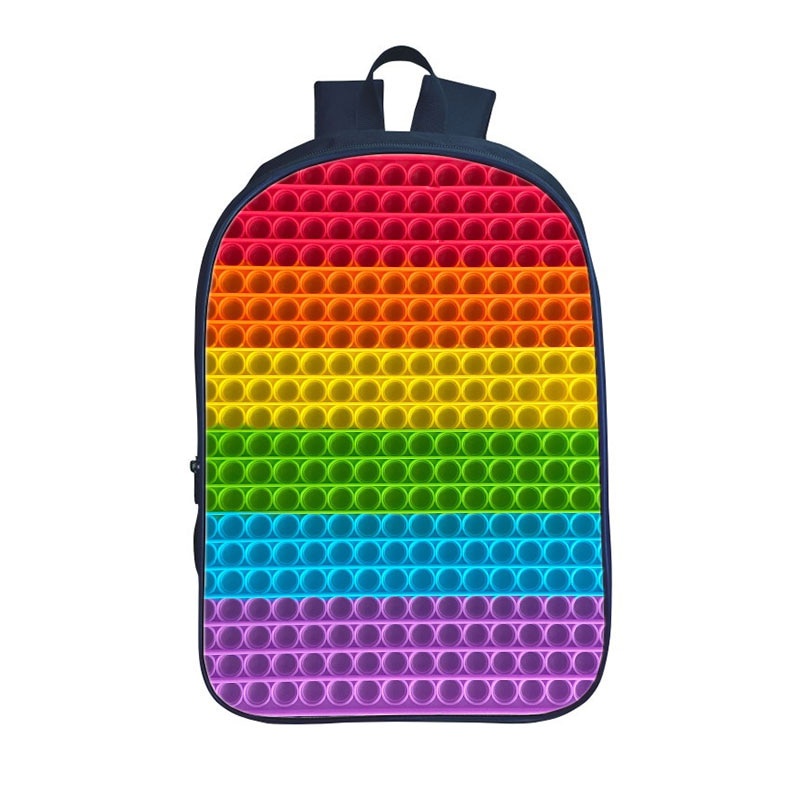 shopee: 2021 Fidget POP It Backpack Funny Family Games Bag 3D Printed Anime Cute Rainbow Pop Fidget 16 Inch Bookbag Back To School (0:7:Color:GRAY;1:0:Size:16 Inches)