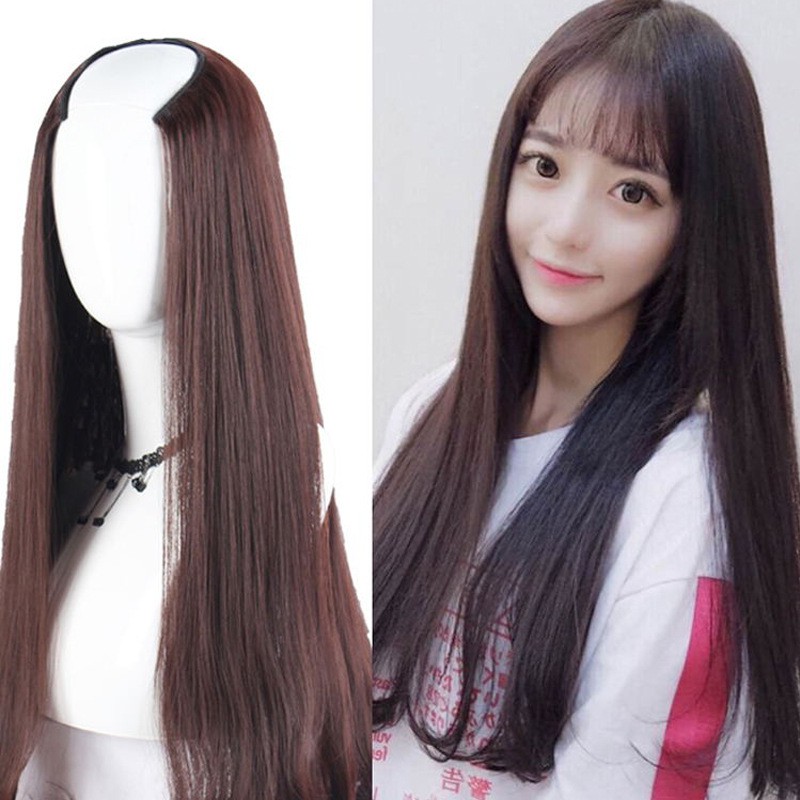 65cm Cute U Shaped Half Long Straight Hair Invisible Seamless Wig