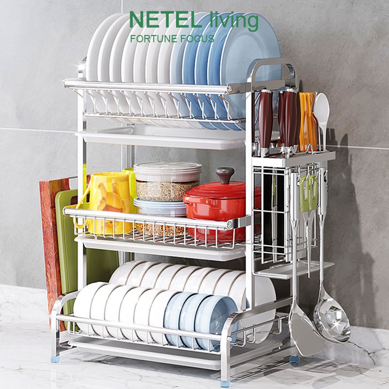 NETEL Rack 304 Stainless  Steel  Rak  Pinggan Mangkuk Dapur  