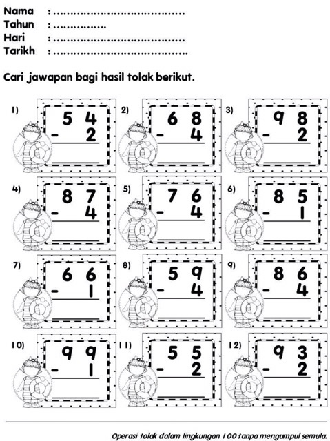 Softcopy Lembaran Kerja Matematik Tambah Dan Tolak Nombor Lingkungan Puluh Dan Ratus Shopee Malaysia