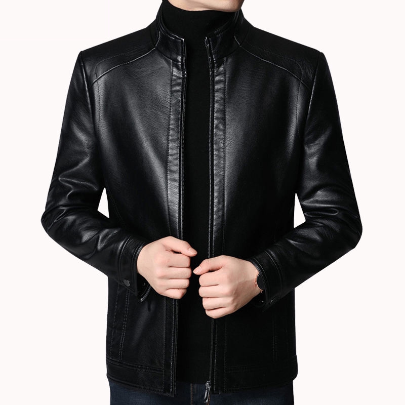 leather jacket Autumn/winter coat slim-fitting stand-up collar  PU locomotive  casual leather jacket