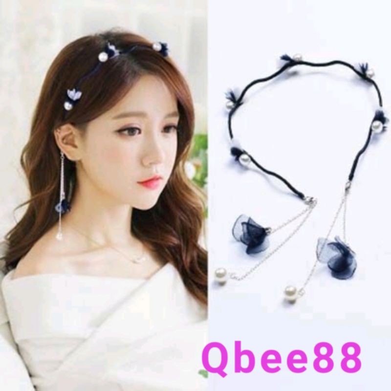Ready Korean version of the fake earrings hair band female system cute  pearl tassel headband hair belt obvious synonym | Shopee Malaysia