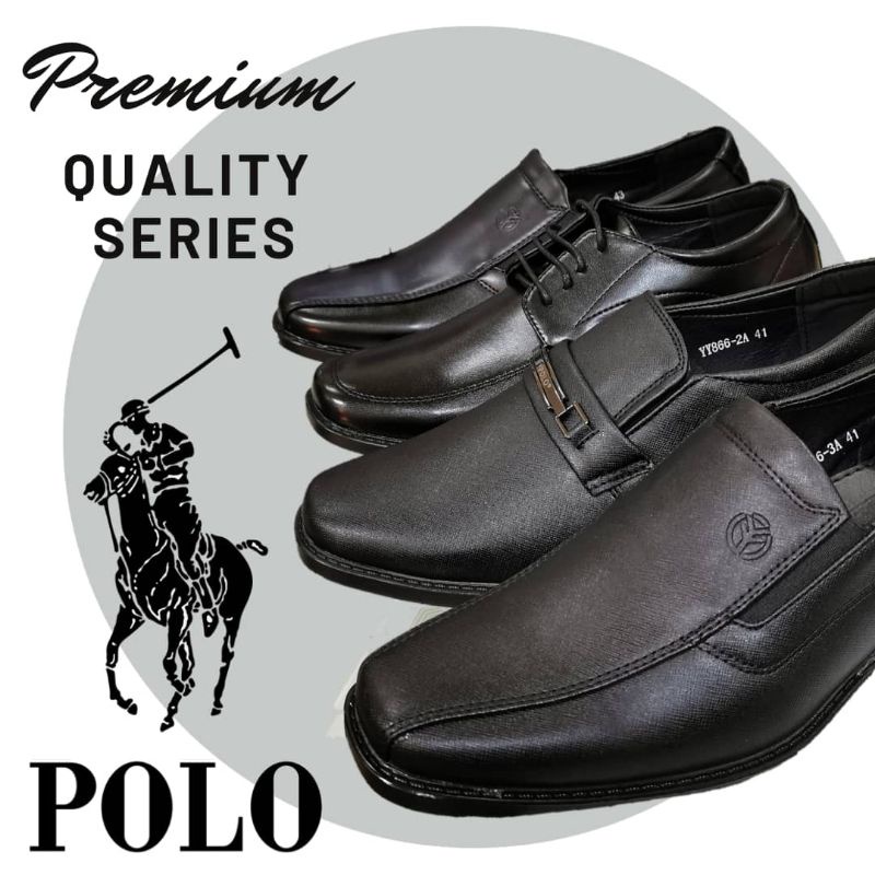 Polo Premium Quality Men business office black Shoe/kasut hitam kulit pejabat