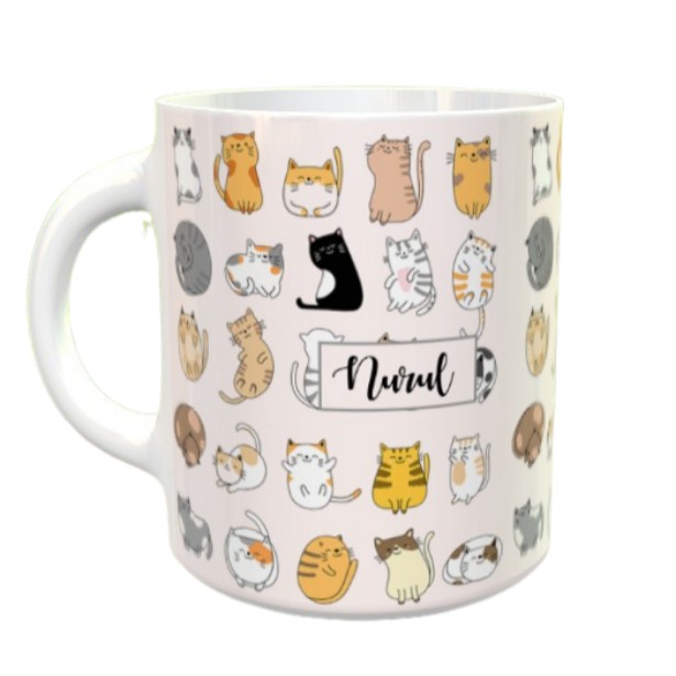 Cute kawaii cats Personalised Mug with Name/Text, birthday, gift, hadiah, harijadi, kucing, cawan, cup, hadiah