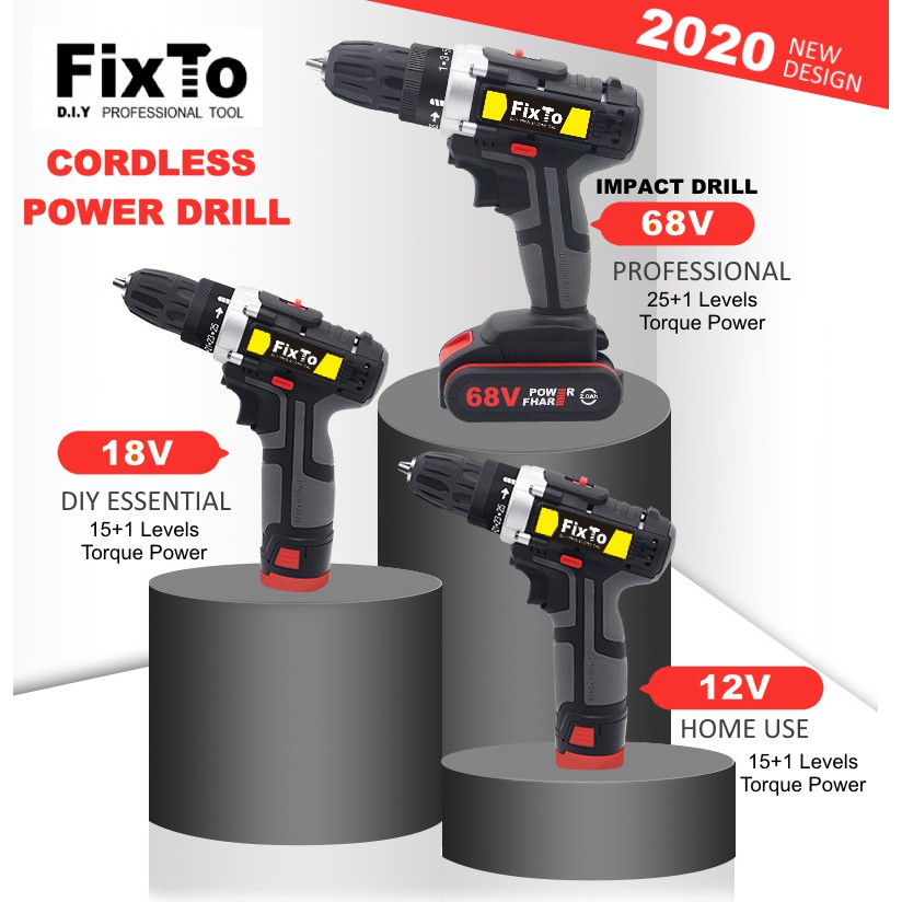 FixTo 12V Cordless Drill Screwdriver Battery + Bosch Drill Bit + Ikea