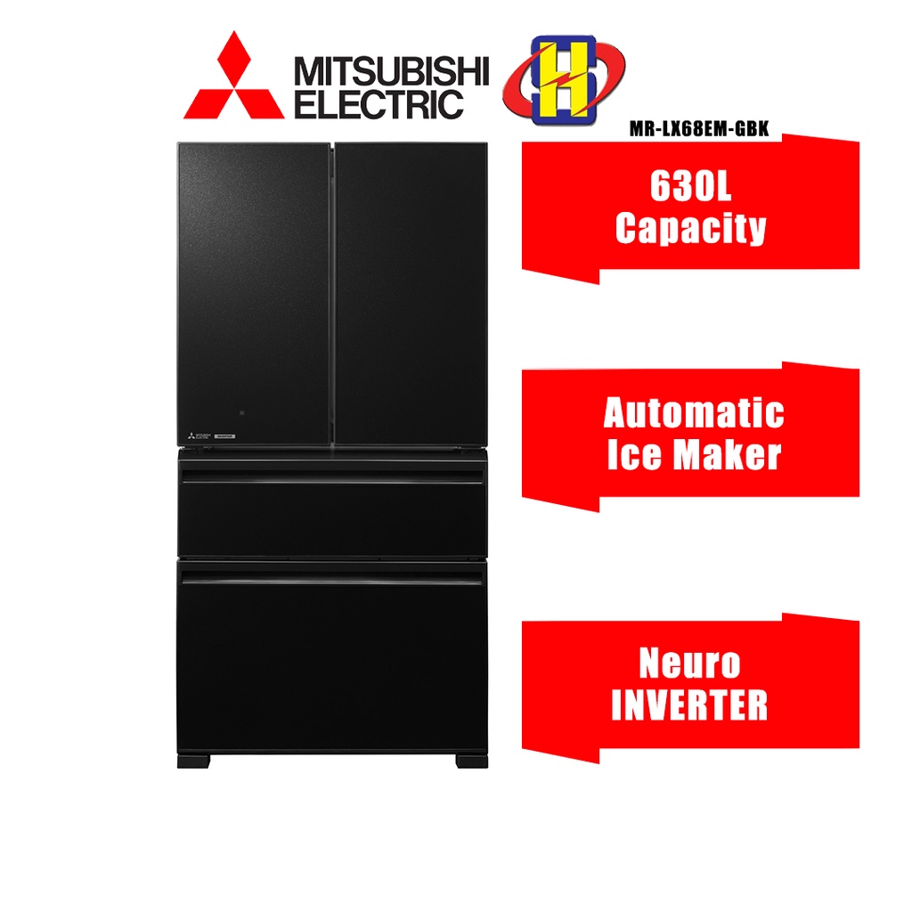 Mitsubishi Refrigerator (630L/Glass Brilliant Black) Inverter Automatic