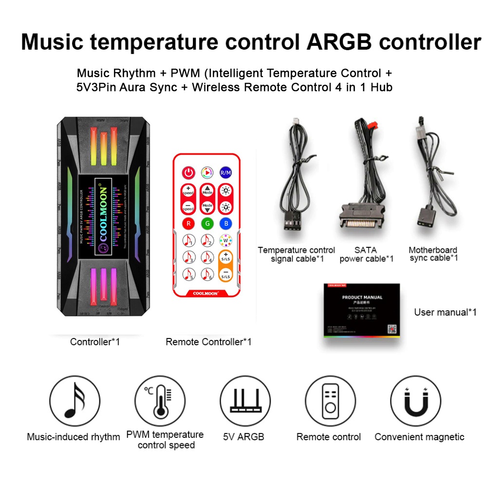 CoolMoon New ARGB Controller 4in1 PWM ARGB Music Rhythm Wireless Remote ...